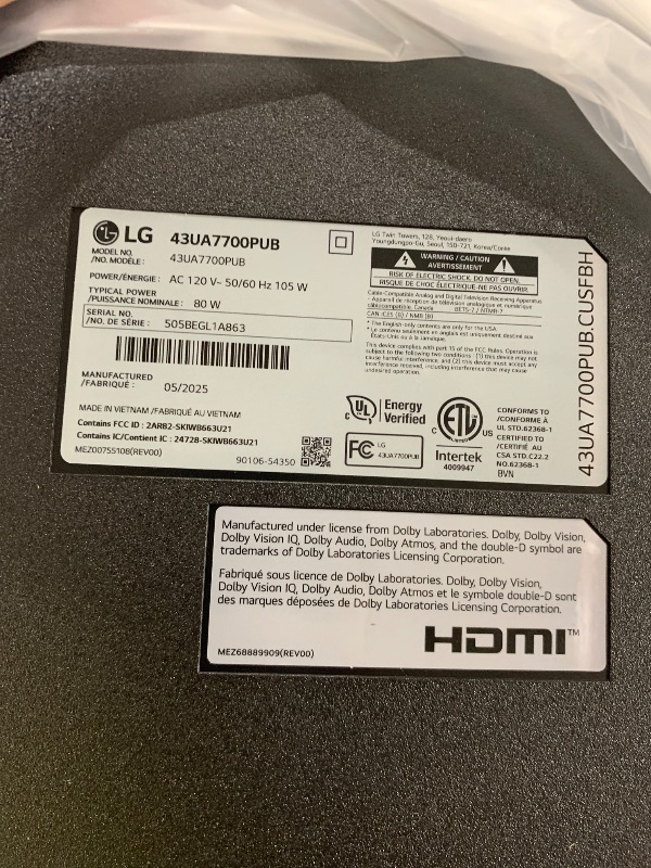 Photo 1 of [PARTS ONLY] LG 43UA7700P 43 inch Class UA77 Series LED AI 4K Smart webOS TV (2025)
