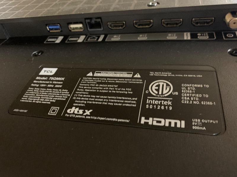 Photo 1 of [PARTS ONLY] TCL 75-Inch Class QM6K Series QD-Mini LED 4K UHD Google Smart TV Best Value Mini-LED TV - QLED, 144hz, 288hz Gaming Rate, High Contrast Screen, Onkyo Audio, Dolby Atmos (75QM6K, 2025 Model)