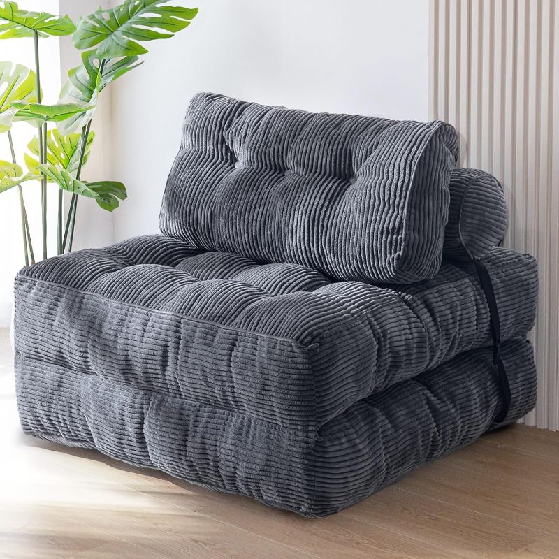 Photo 1 of MAXYOYO Folding Sofa Bed, Convertible Sleeper Chair with Pillow Foldable Mattress with Back Support, Portable Fold Out Chair Bed Comfy Floor Sofa Lounge for Living Room Bedroom, Dark Grey, Single
