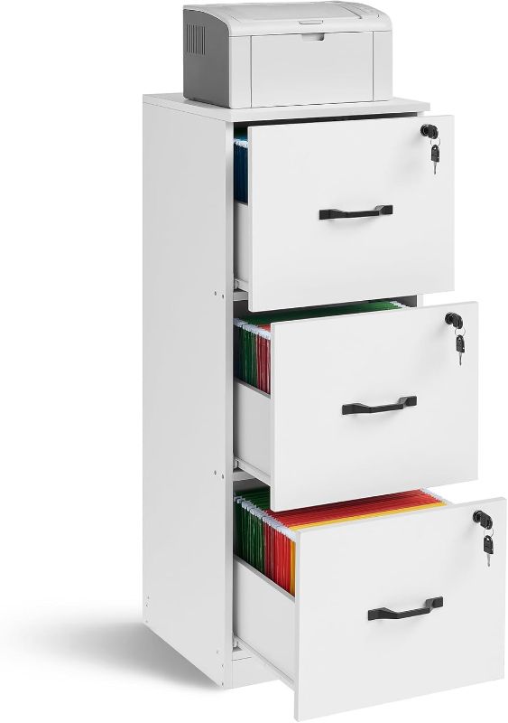 Photo 1 of VASAGLE 3 Drawer File Cabinet, File Cabinet with Lock, Printer Stand, Office Filing Cabinet Organizer, for A4 and Letter Size Files, Cloud White UOFC055W14
