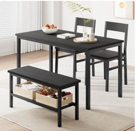 Photo 1 of [PARTS ONLY] Garvee Dining Table Set for 4, Kitchen Table with 2 Chairs, Bench with Storage Rack, 4 Pieces Dining Room Table Set for Small Place, Apartment, Kitchen, Black
