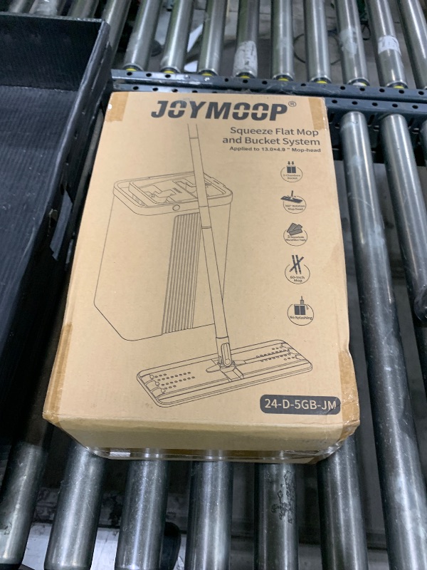 Photo 1 of JOYMOOP Mop and Bucket with Wringer Set, White Flat Squeeze Mop Bucket Set for Floor Cleaning, Wet Dry Mops for Walls, Wall Cleaner with Long Handle, Hardwood Floor Mop-5 Microfiber Cloths