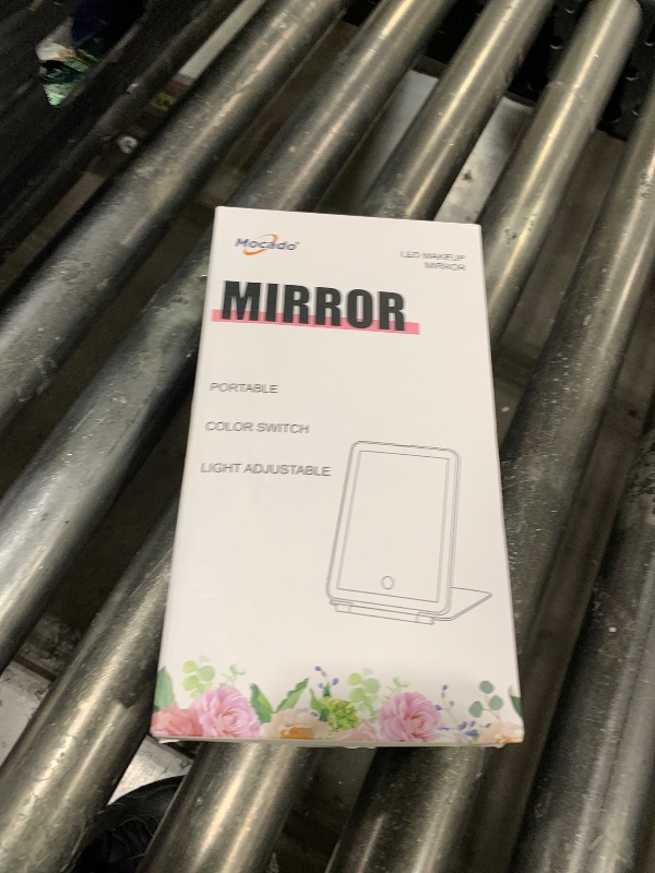 Photo 1 of LED Foldable Travel Makeup Mirror - 5x7 inches 3 Colors Light Modes USB Rechargeable Touch Screen, Portable Tabletop Cosmetic Mirror for Travel, Cosmetic, Office (White)