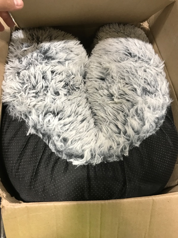 Photo 1 of Coohom Oval Calming Donut Cuddler Dog Bed,Shag Faux Fur Cat Bed Washable Round Pillow Pet Bed(30"/36"/43") for Small Medium Dogs (XXL(43"x34"x8"), Grey)