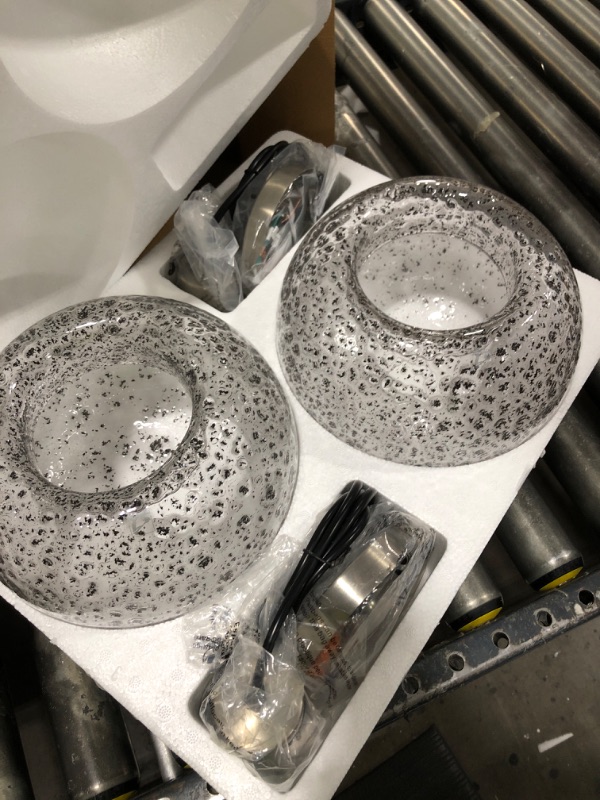 Photo 1 of CASAMOTION Pendant Lights Kitchen Island,Clear Seeded Glass with Black Sand Powder,Modern Farmhouse Ceiling Hanging Lighting Fixtures,Dining Room Table Bedroom Oval Globe 8.7 Inch Diam 2 Pack