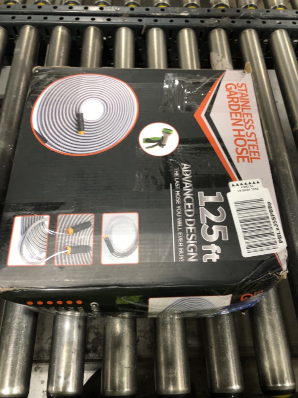 Photo 1 of Unywarse Garden Hose 125ft, Stainless Steel Heavy Duty Water Hose with 10 Function Nozzle Flexible, Lightweight, No-Kink, Pet Proof, Puncture Proof Metal Hose for Yard, Outdoor
