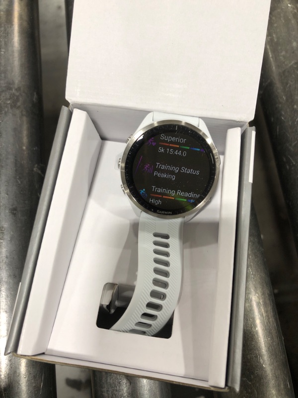 Photo 1 of Garmin Forerunner® 965 Running Smartwatch, Colorful AMOLED Display, Training Metrics and Recovery Insights, Whitestone and Powder Gray