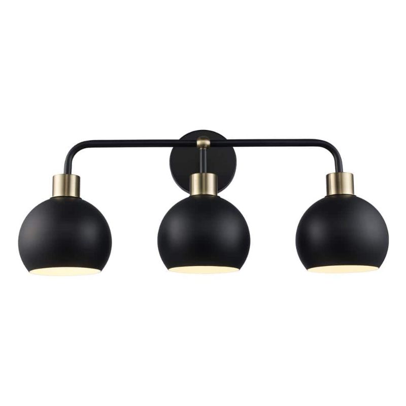 Photo 1 of Indigo 23 in. 3-Light Black and Gold Bathroom Vanity Light Fixture with Metal Shades