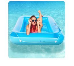 Photo 1 of Naipo Inflatable Tanning Pool Lounger Float 75''*52" with Adjustable Pillow, 2 Cup Holder 2-in-1 Tanning Bed River Boat for Adults Dogs, Tanning Chair, Raft 250LBS for Beach, Lake, Backyard
