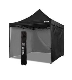 Photo 1 of OUTFINE Heavy Duty Canopy 10x10 Pop Up Commercial Canopy Tent with 3 Side Walls Instant Shade, Bonus Upgrade Roller Bag, 4 Weight Bags, Stakes and Ropes (Black, 10 * 10FT)
