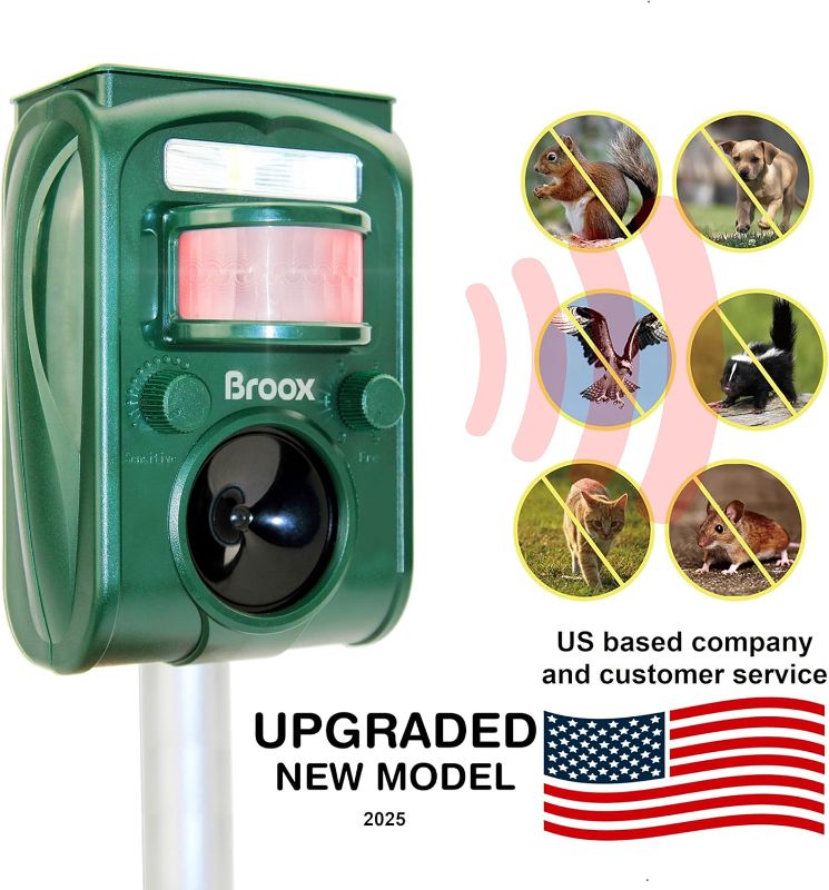 Photo 1 of Broox 2025 Upgraded Solar Animal Repellent, Cat Repellent Outdoor, Squirrel Repellent, Deer Repellent, Ultrasonic pest Repeller, IP65 Waterproof, Motion Detection, Dog, Raccoon, Skunk, Rabbit, Rodent