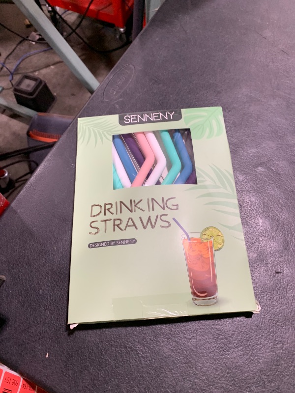Photo 1 of Senneny Set of 12 Silicone Drinking Straws for 30oz and 20oz - Reusable Silicone Straws BPA Free Extra Long with Cleaning Brushes- 6 Straight + 6 Bent- 8mm diameter