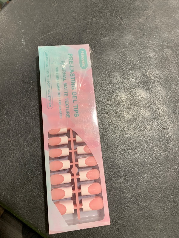 Photo 1 of Misssix French Gel Nail Tips, 240Pcs French Tip Press on Nails Long Square Pink, No Need to File Tips Pre-lasting, Fake Nails for Nail Art DIY 15 Sizes