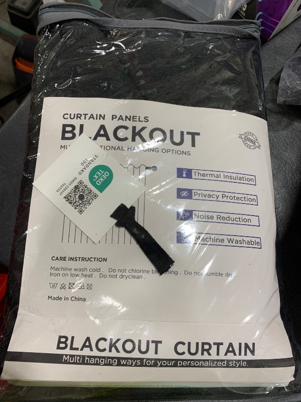 Photo 1 of 100% Blackout Shield Linen Blackout Curtains for Bedroom 72 Inches Long, Back Tab/Rod Pocket Living Room Drapes, Thermal Insulated Blackout Curtains 2 Panels Set, 50" W x 72" L, Black