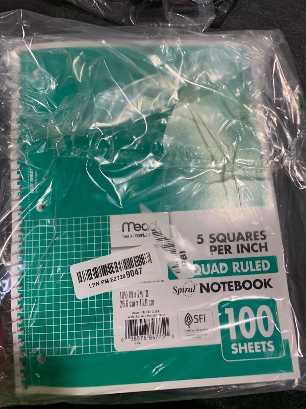 Photo 1 of Mead Spiral Notebook, 1 Subject, Graph Ruled Paper, 7-1/2" x 10-1/2", 100 Sheets, Green (05676AC5)