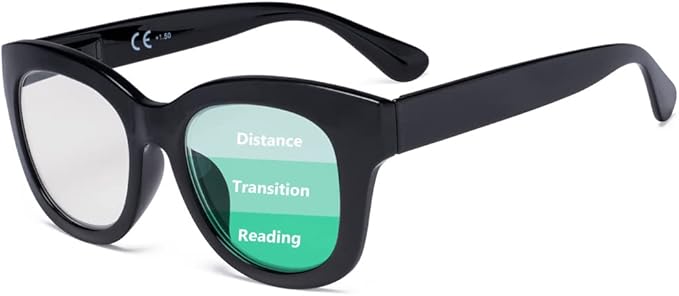 Photo 1 of Eyekepper Oversized Progressive Readers Women - UV Protection Multifocus Computer Readers - Noline Trifocal Reading Glasses - Black Frame