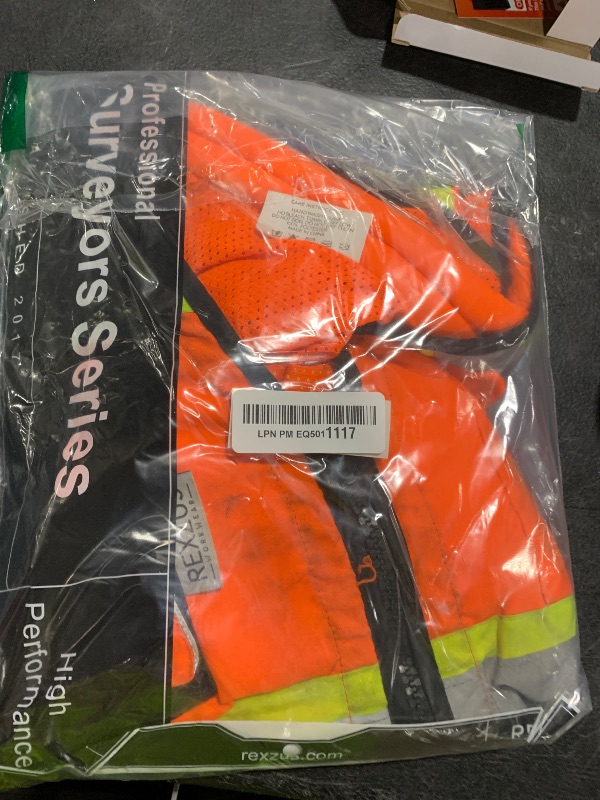Photo 1 of REXZUS (C Vest For Mens Black Series Safety Vest With Zipper and Utility Pockets Premium Black Series Surveyors Vest (Medium, Orange/Black)