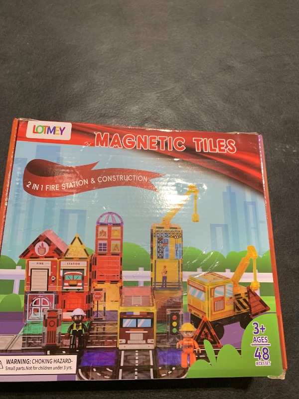 Photo 1 of Magnetic Tiles Road Set with 2 Cranes & Double-Sided Magnet Tiles,Boys Toys for Ages 3-5 5-7 8-12,STEM Magnetic Building Construction Toys Include Car,Stations,Dolls,Roads,Signs,Gifts for 3+ Kids