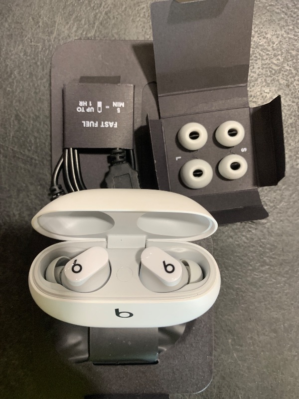 Photo 1 of Beats Studio Buds - True Wireless Noise Cancelling Earbuds - Compatible with Apple & Android, Built-in Microphone, IPX4 Rating, Sweat Resistant Earphones, Class 1 Bluetooth Headphones - White