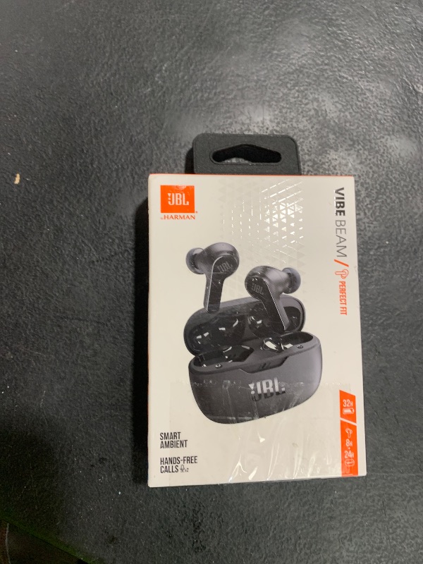 Photo 1 of JBL Vibe Beam - True Wireless JBL Deep Bass Sound Earbuds, Bluetooth 5.2, Water & Dust Resistant, Hands-free call with VoiceAware, Up to 32 hours of battery life (Black)