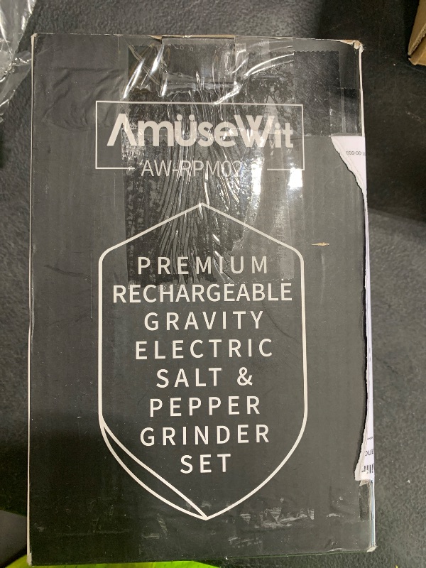 Photo 1 of AmuseWit Gravity Electric Salt and Pepper Grinder Set [White Light] USB Rechargeable Automatic Pepper and Salt Mills,Adjustable Coarseness,One-Handed Operation,Stainless Steel