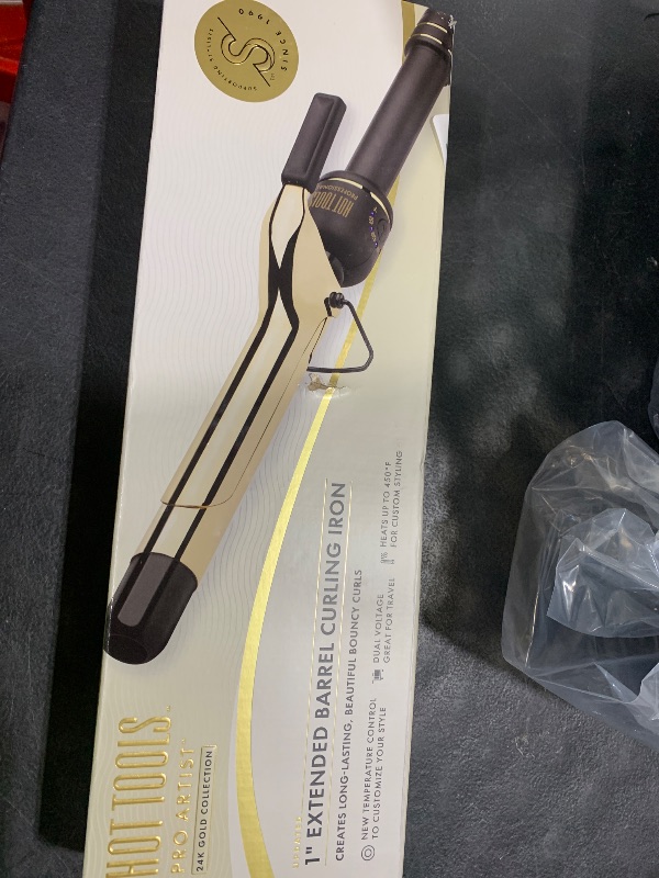 Photo 1 of HOT TOOLS 24K Gold Professional 1" Extended Barrel Curling Iron with Clamp for Bouncy Curls - 24K Gold Technology for Long-Lasting Results & Longer Barrel for Easy Styling