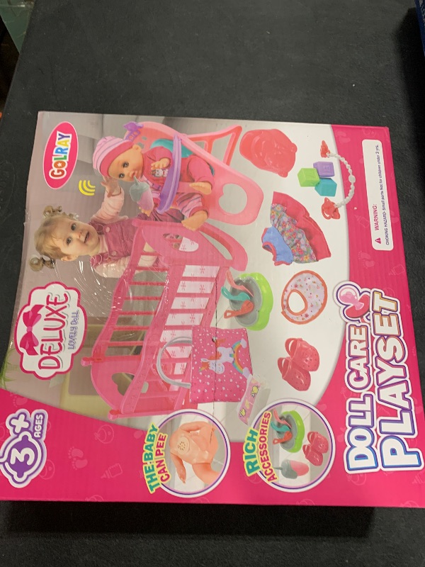 Photo 1 of G.C 12'' Baby Doll Play Set with Crib, High Chair, 2 Clothes, Feeding & Nursing Accessories, 20 Pcs Interactive Baby Dolls Toys Playset for Toddlers Pretend Play, Gift for 3 4 5 6 Years Old Girls