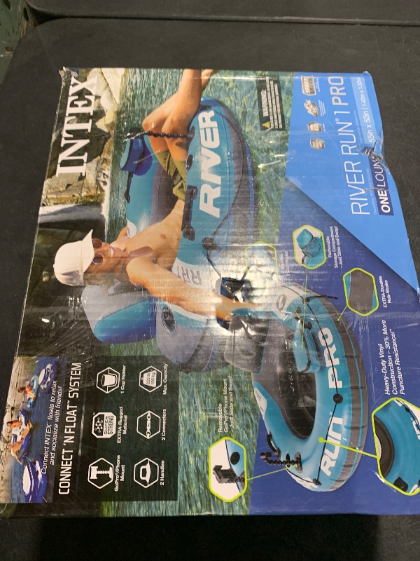 Photo 1 of INTEX 56843EP River Run 1 Pro Inflatable Floating Lounge: GoPro/Phone Mount – Built-in Cup Holder and Storage Compartment – Durable Grab Handles – Easy-to-Use Connectors – 220lb Weight Capacity