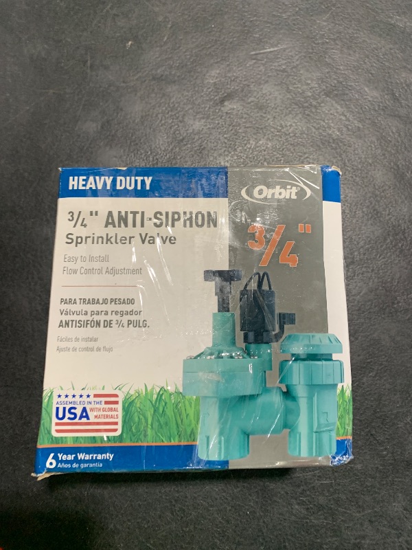 Photo 1 of 1-Pack Orbit 57623 3/4" FPT 100 Series Anti-Siphon Automatic Sprinkler Valve with Flow Control