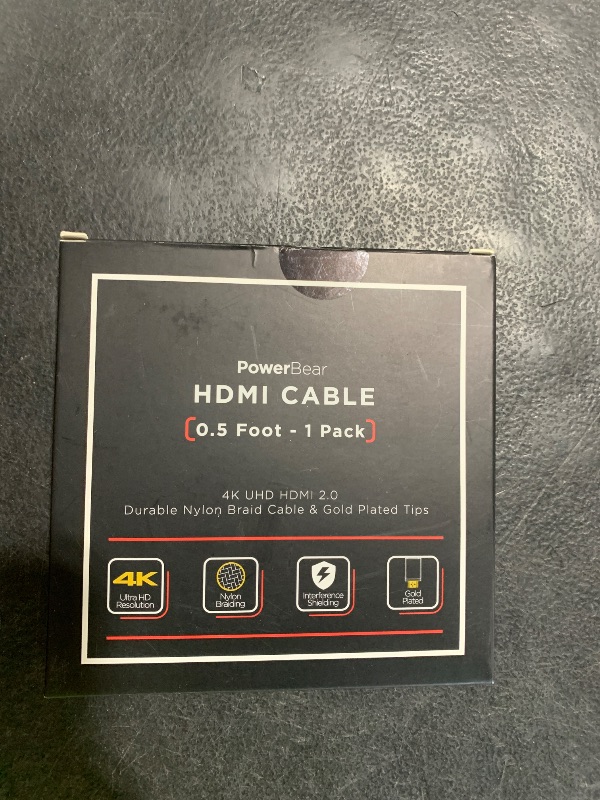 Photo 1 of PowerBear 4K HDMI Cable 0.5 ft | High Speed, Braided Nylon & Gold Connectors, 4K @ 60Hz, Ultra HD, 2K, 1080P, ARC & CL3 Rated | for Laptop, Monitor, PS5, PS4, Xbox One, Fire TV, Apple TV & More