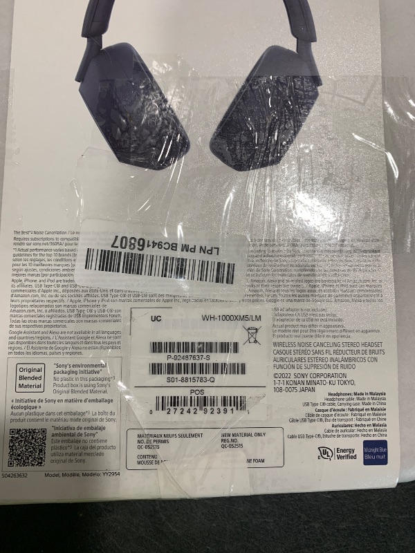 Photo 1 of Sony WH-1000XM5 Premium Noise Canceling Headphones, Auto NC Optimizer, 30-Hour Battery, Alexa Voice Control, Midnight Blue
