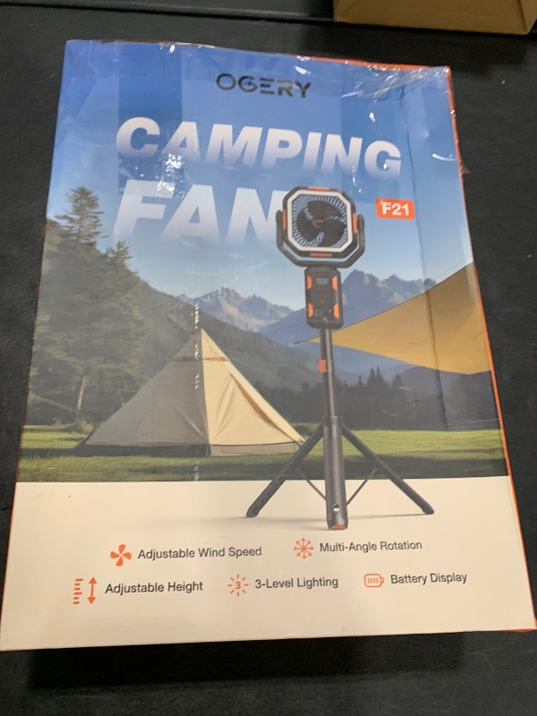 Photo 1 of OGERY F21 Camping Fan with Stand, 20000mAh Rechargeable Battery Powered Standing Fan, LED Lanterns for Power Outages, Strong Wind, Fast Charging for Tent, Travel, Bedroom, Camping Essentials