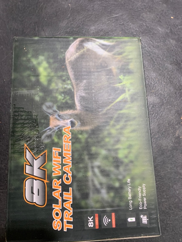 Photo 1 of Solar Trail Camera 8K 30FPS, 60MP Bluetooth WiFi Game Camera, APP Control Trail Cam, 120° Detection Angle/Night Vision/0.1S Trigger Motion Activated/IP66 Waterproof, Deer for Wildlife Farm