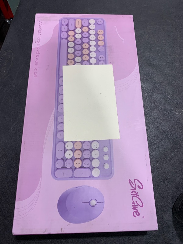 Photo 1 of SkyGive Wireless Keyboard and Mouse Combo, Ergonomic Full Size Typewriter Retro Round Keycaps Keyboard, Compatible with Windows, PC, Perfer for Home and Office Keyboards (Purple