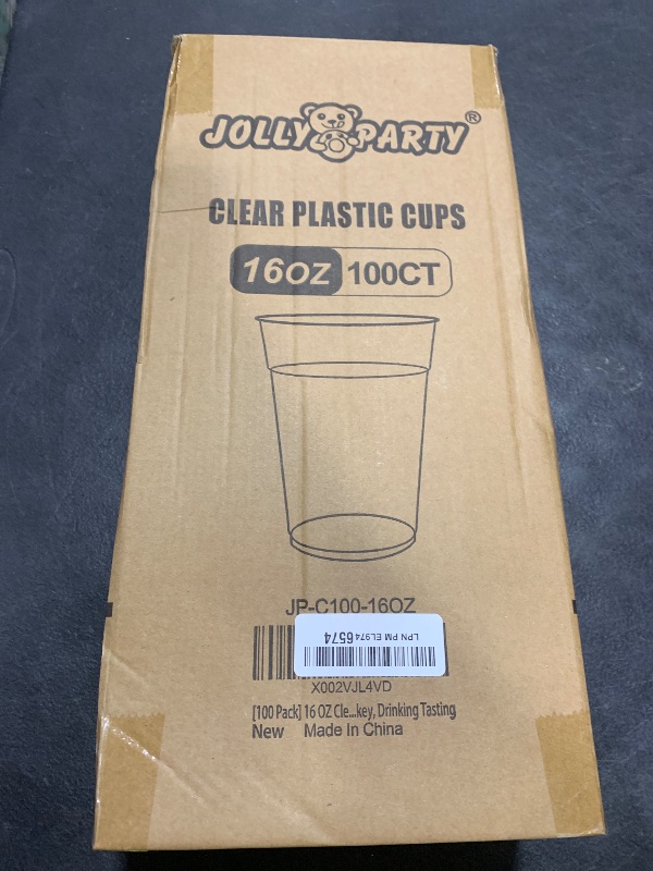 Photo 1 of 100 Pack 16 OZ Clear Plastic Cups, Cold Party Drinking Cups, Clear Disposable Cups Fruit/Ice Cream/Cupcake/Iced Cold Drinks
