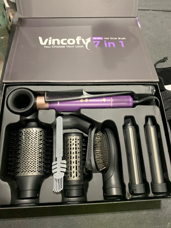 Photo 1 of Vincofy 7-in-1 Hair Dryer Brush and Hair Styler Set – Fast Drying, Curling, Straightening & Volumizing – Hot Air Styling Tool with No Heat Damage – for All Hair Types – Lavender