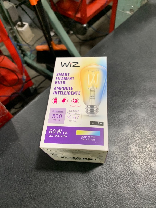Photo 1 of WiZ Connected 60W ST19 Tunable White Filament LED Smart Light Bulbs - Connects to Your Wi-Fi - E26 Smart Bulb - Control with Voice or App + Activate with Motion - Matter Compatible - 1 Pack