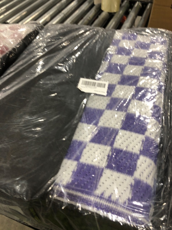 Photo 1 of Wonnitar 8x10 Waterproof Outdoor Rug - Blue Purple Ombre Checkered Patio Rugs, Lightweight Reversible Mat for Deck Porch RV Picnic, Large Camping Carpet with Colorful Grid Design