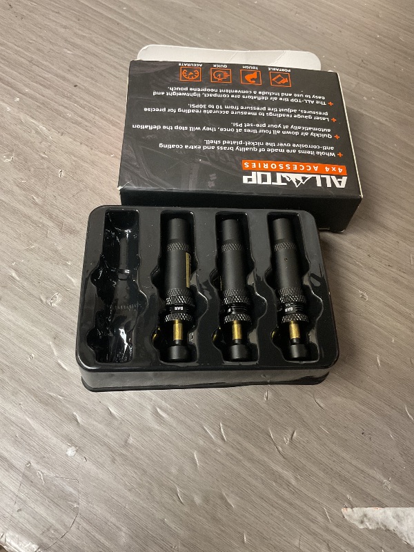 Photo 1 of ALL-TOP Adjustable Auto-Stop Tire Deflator Valve Kit (10-30 PSI) 4 PCS Screw-on Tyre Air Down Tool for Offroad 4x4 (with 5 Valve caps)