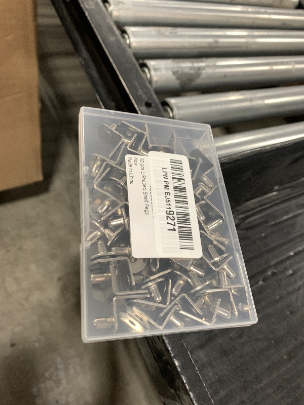 Photo 1 of Shelf Support Pegs, 50 Pcs Shelf Pegs with Hole, 5mm (1/5 inch) Cabinet Shelf Bracket Pegs, L-Shaped Nickel Plated Shelf Pins Holders for Bookcase Kitchen Closet Shelf Shelves Furniture Cabinet