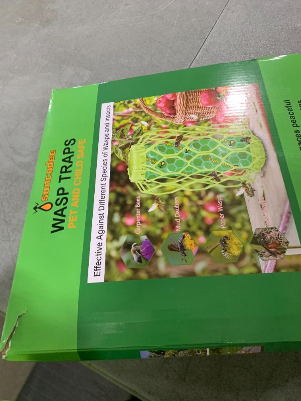 Photo 1 of Sancodee 4 Pack Upgraded Wasp Trap Outdoor Hanging, Carpenter Bee and Hornet Catcher, Reusable Yellow Jacket Trap with Bait Reservoir, Bee Killer and Wasp Catcher for Outside (Green)