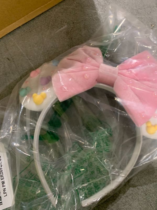 Photo 1 of JIAHANG Velvet Mouse Ears Hair Bow Headband with Beadings, Velour Pink Bow Festival Party Decoration Fashion Headwear for Women Girls