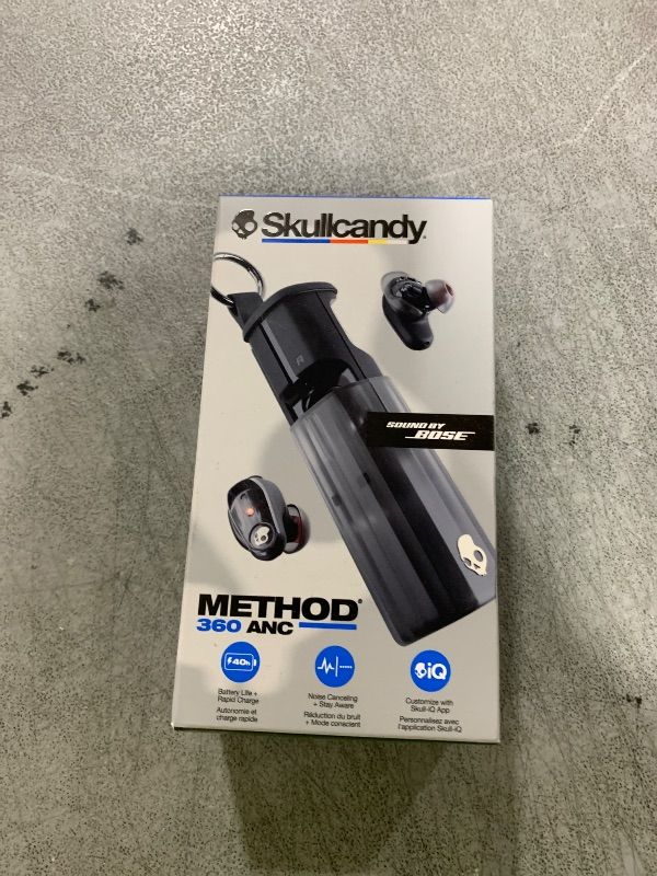Photo 1 of Skullcandy Method 360 ANC Wireless Earbuds, Sound by Bose, Bluetooth Headphones, Premium Noise Cancelling, Up to 40 Hrs Battery, Sweat and Water Resistant, Microphone for iPhone Android - True Black
