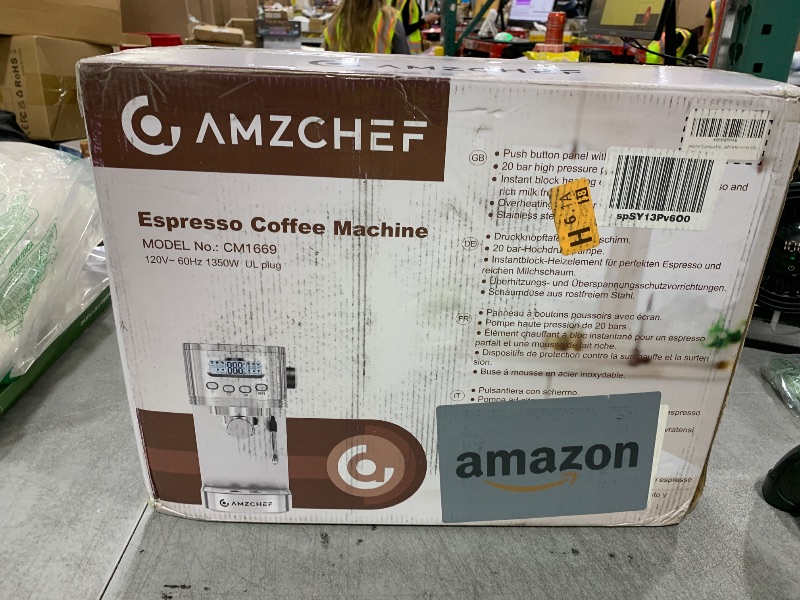 Photo 1 of AMZCHEF Espresso Machine with LCD Display, 20 Bar Cappuccino Machines with Milk Frother for Home Gifts, Latte Coffee Maker with Dual Wall & Filters, Stainless Steel Style sliver