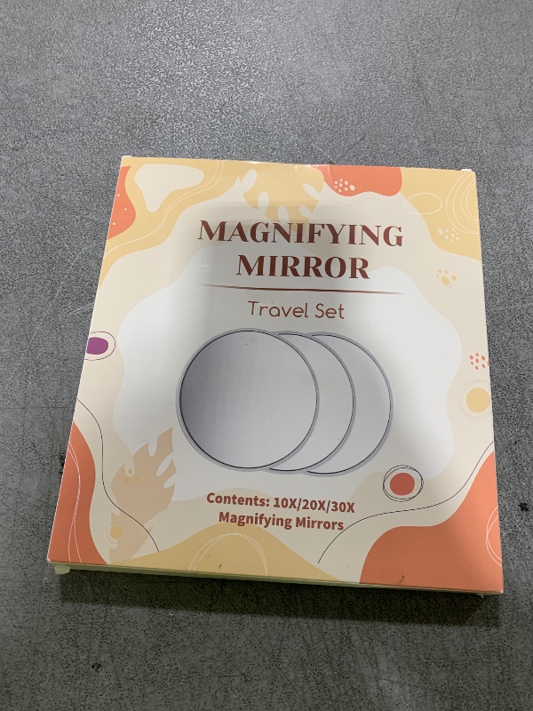 Photo 1 of Magnifying Mirror, 10X & 20X & 30X Set, Magnified Mirrors 3.5" with Two Suction Cups, Travel Magnifying Mirror Set Comes with Portable Storage Bag, Compact Small Magnified Mirrors for Travel(Black)

