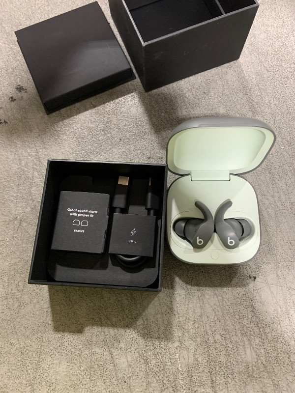 Photo 1 of Beats Fit Pro - True Wireless Noise Cancelling Earbuds - Apple H1 Headphone Chip, Compatible with Apple & Android, Class 1 Bluetooth®, Built-in Microphone, 6 Hours of Listening Time – Sage Gray