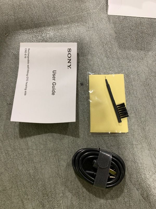 Photo 1 of Sony CRE-E10 Self-Fitting OTC Hearing Aids for Mild to Moderate Hearing Loss, Prescription-Grade Sound Quality, Comfortable Earbud Design, Bluetooth Enabled for iOS, and Rechargeable Battery, Black
