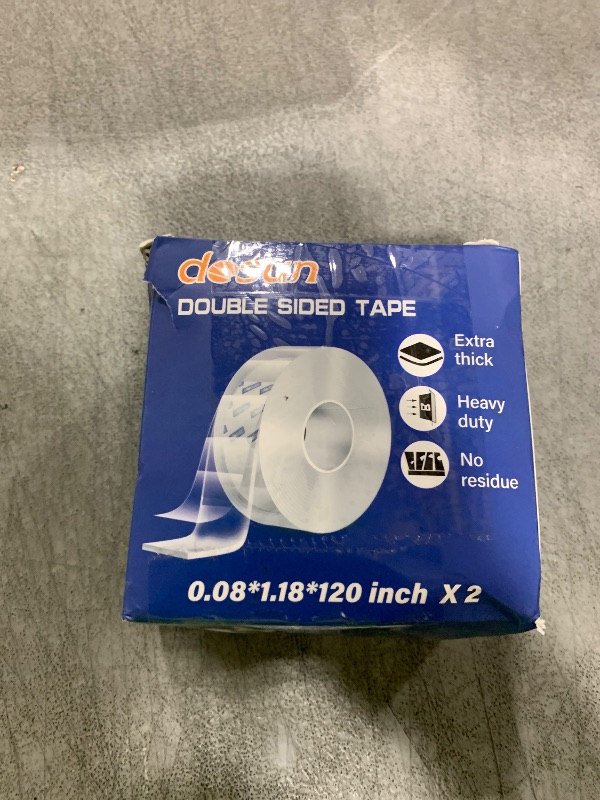 Photo 1 of dosun Double-Sided Tape, 0.08Inch Thick Heavy Duty Enhanced Transparent Adhesion Tape. 2 Rolls Reusable Mounting Tape, Nano Tape for Poster Carpet Picture Hanging Strip Rug Wall Outdoor (20FT)