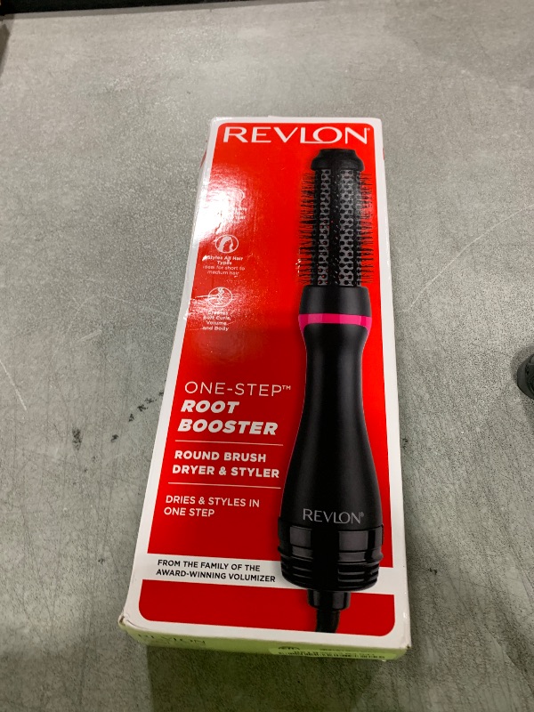Photo 1 of REVLON One-Step Hair Dryer and Styler - Root Booster Round Brush for Styling, Dryer Brush for Fast and Easy Salon-Quality Blowout, More Shine and Less Frizz (1-1/2 in)