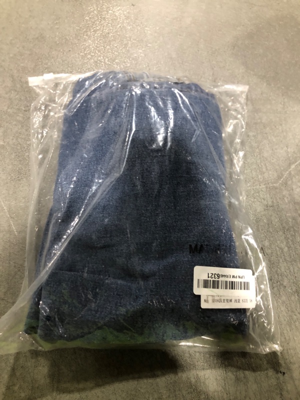 Photo 1 of KDF Straight Leg Jeans for Women High Waisted Jeans Frayed Baggy Pants Raw Hem Loose Stretchy Cropped Wide Leg Jeans Light Blue Size 18